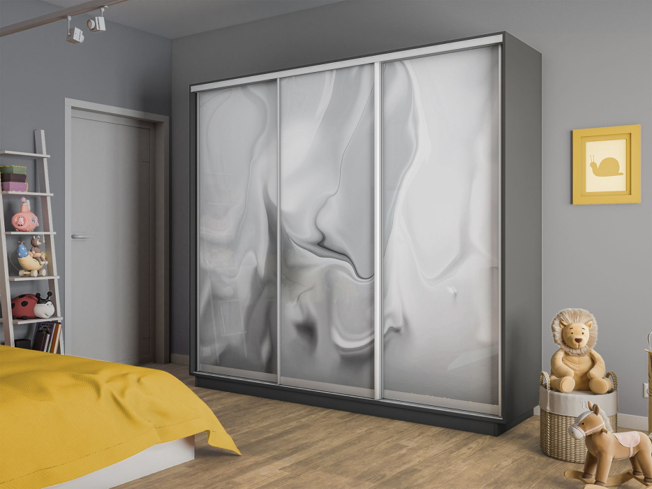 Шкафы-купе 3-х дверные, Шкаф-купе Экспресс 3-х дверный Фотопечать Шелк Стекла 180х45х240