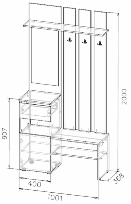 Прихожие, Вешалка с зеркалом Серия 2 МС Токио