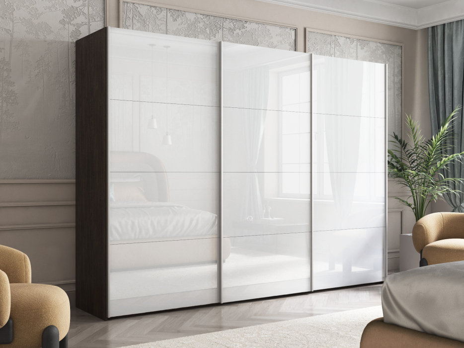 Шкафы-купе 3-х дверные, Шкаф-купе Эста Трио Стекло белое 300х66х240