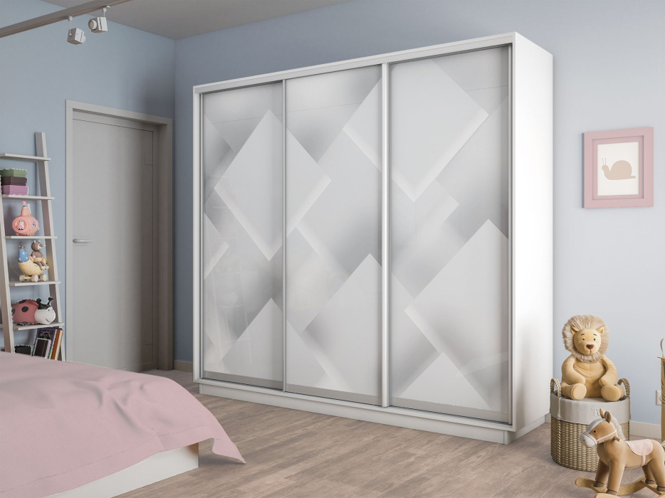 Шкафы-купе 3-х дверные, Шкаф-купе Экспресс 3-х дверный Фотопечать Квадрат Стекла 240х45х220