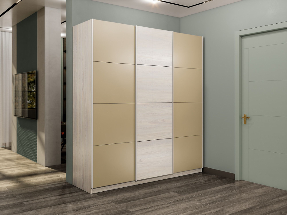 Шкафы-купе 3-х дверные, Шкаф-купе Прайм Широкий 3-х дверный Стекла фисташка/ДСП/Доводчики 240х57х230