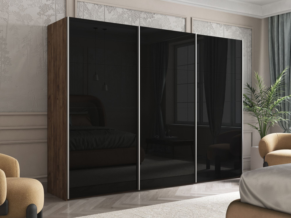 Шкафы-купе 3-х дверные, Шкаф Эста трио Стекло черное 2400 х 2400 х 660