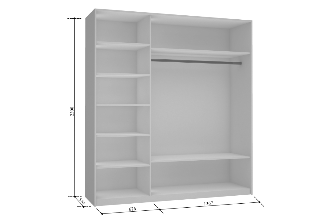 Шкафы-купе 3-х дверные, Шкаф Прайм трио Зеркало 2300 x 2100 x 570