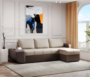 Диван-кровать угловой Атланта со столиком еврокнижка,велюр+экокожа