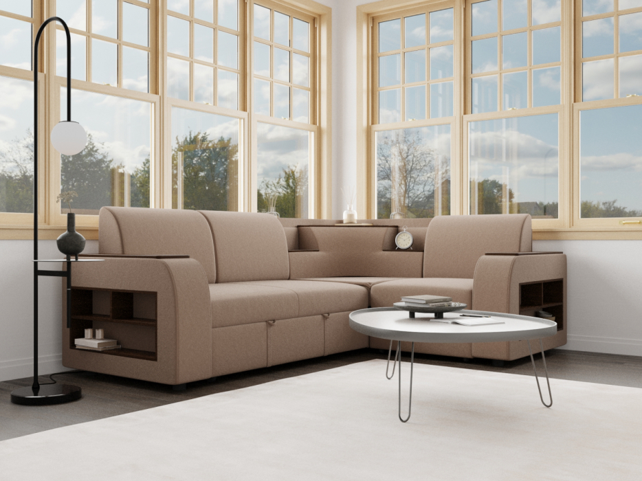 Диваны угловые в гостиную, Угловой диван Фараон ППУ, велюр