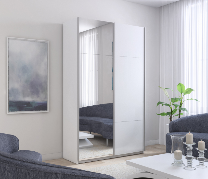 Шкафы-купе 2-х дверные, Шкаф Прайм дуо ДСП+зеркало 2300 х 1400 х 570