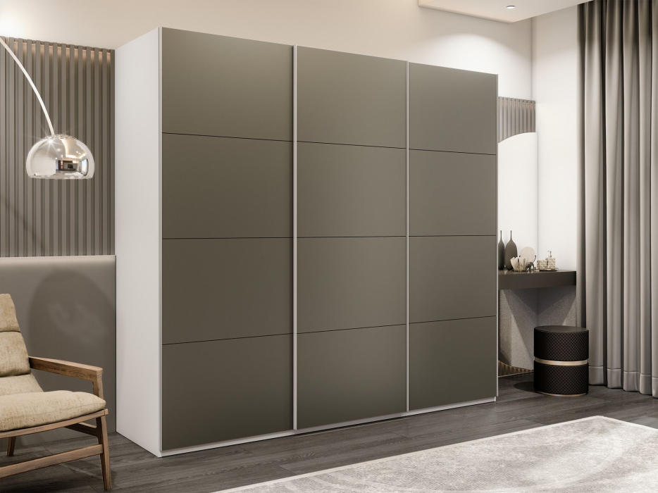 Шкафы-купе 3-х дверные, Шкаф-купе Эста 3-х дверный Стекла хаки/Доводчик 240х66х240