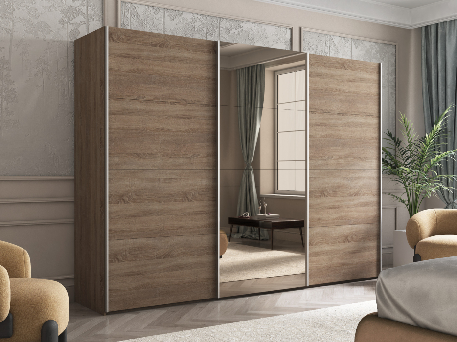 Шкафы-купе 3-х дверные, Шкаф-купе Эста ДСП+Зеркало+ДСП 300х66х240