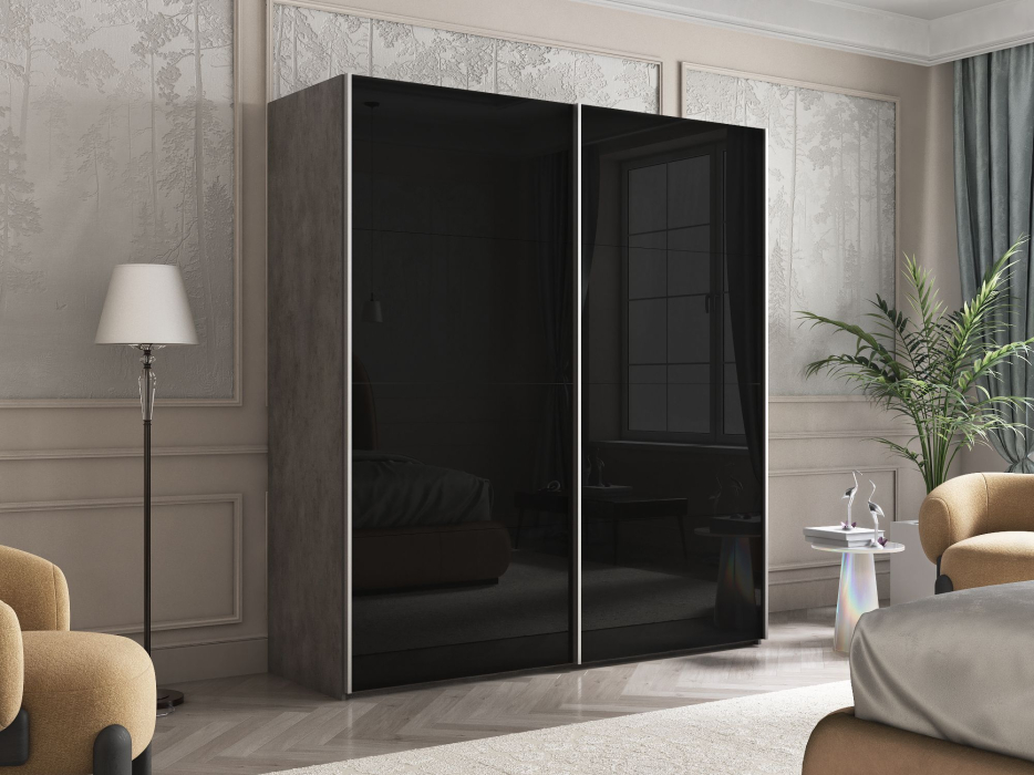 Шкафы-купе 2-х дверные, Шкаф Эста дуо Стекло черное 2400 х 2000 х 660