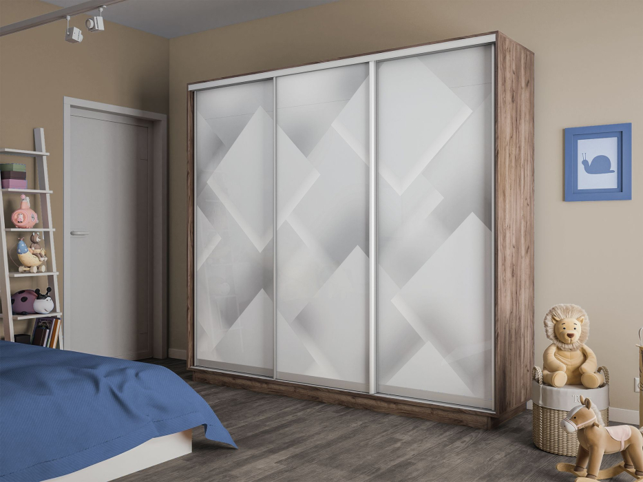 Шкафы-купе 3-х дверные, Шкаф-купе Экспресс 3-х дверный Фотопечать Квадрат Стекла 240х60х220