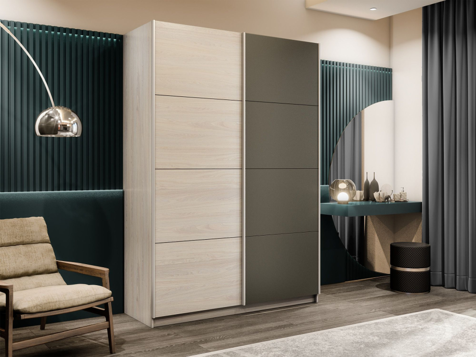 Шкафы-купе 2-х дверные, Шкаф-купе Прайм 2-х дверный ДСП/Стекло хаки/Доводчики 160х57х230