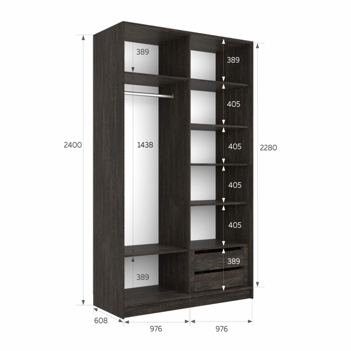 Шкафы-купе 2-х дверные, Шкаф-купе Эста 2-х дверный Стекла хаки/Доводчик 200х66х240