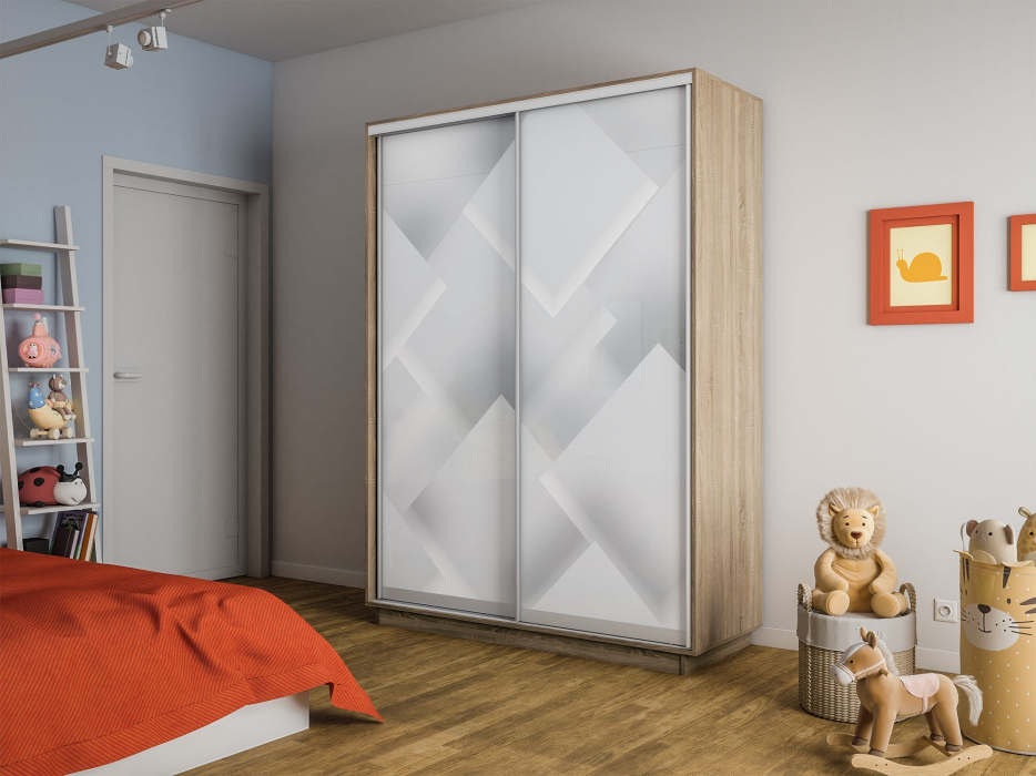 Шкафы-купе 2-х дверные, Шкаф-купе Экспресс 2-х дверный Фотопечать Квадрат Стекла 120х45х240