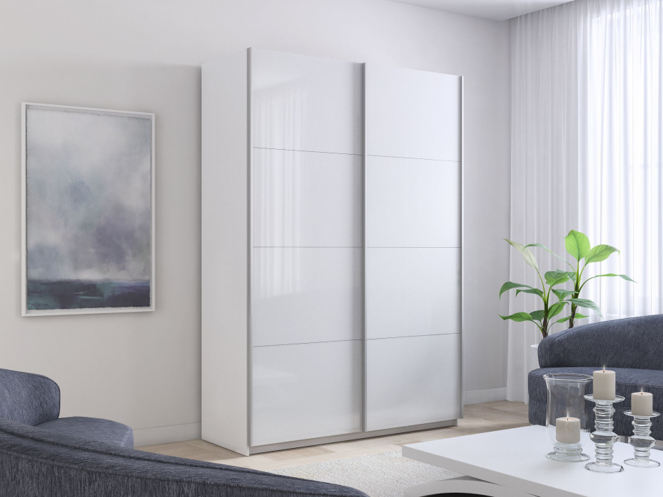 Шкафы-купе 2-х дверные, Шкаф-купе Прайм 2х дверный Белый Глянец 140х57х230