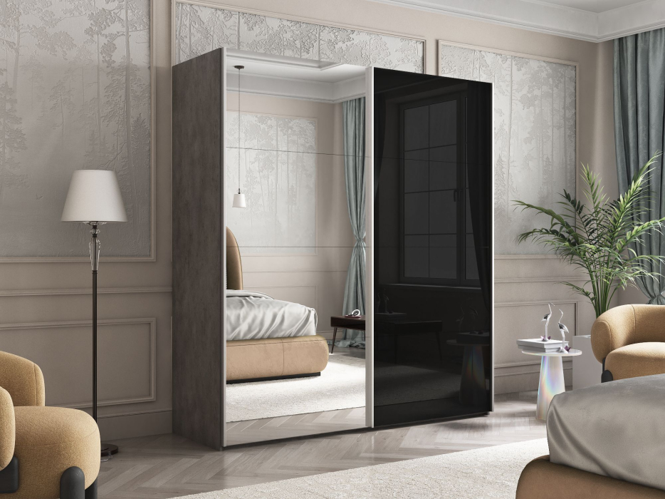 Шкафы-купе 2-х дверные, Шкаф Эста дуо Стекло черное/зеркало 2400 х 2000 х 660