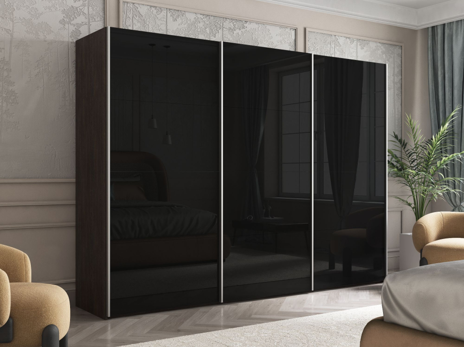 Шкафы-купе 3-х дверные, Шкаф Эста трио Стекло черное 2400 х 2700 х 660