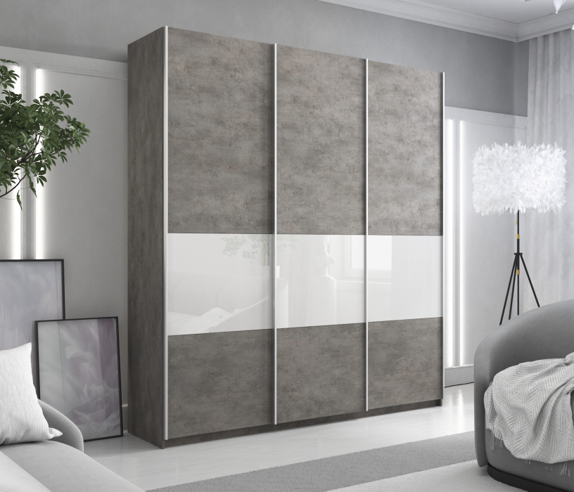 Шкафы-купе 3-х дверные, Шкаф-купе Прайм ДСП/Стекло белое, 240х57х230