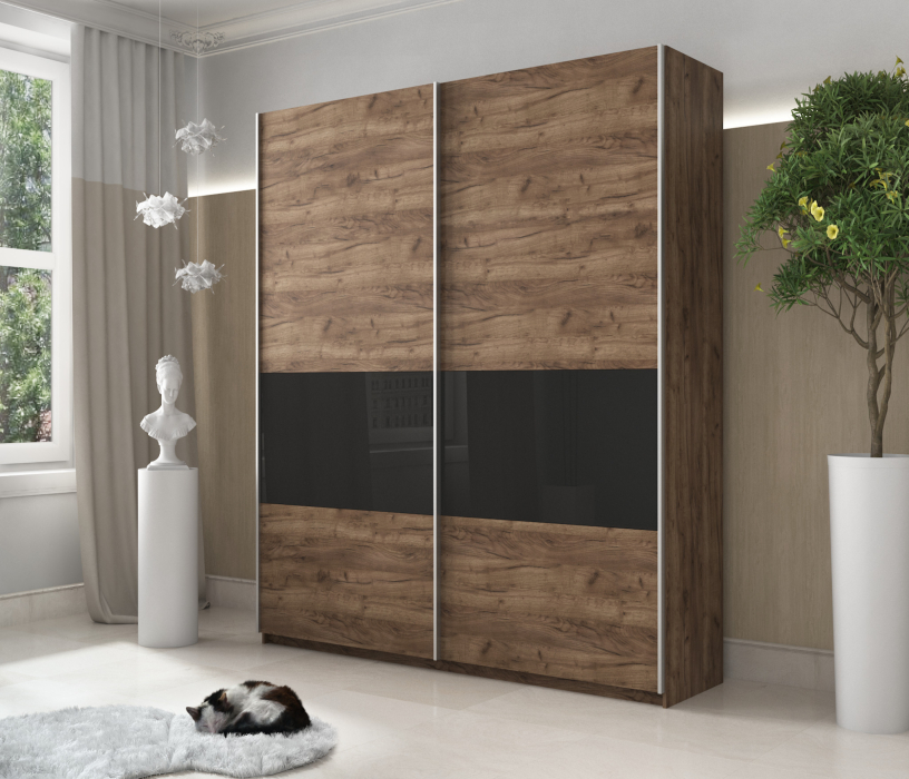 Шкафы-купе 2-х дверные, Шкаф-купе Прайм ДСП/Стекло черное, 220х57х230