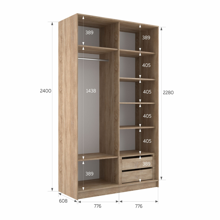 Шкафы-купе 2-х дверные, Шкаф-купе Эста Зеркало+Зеркало 160х66х240