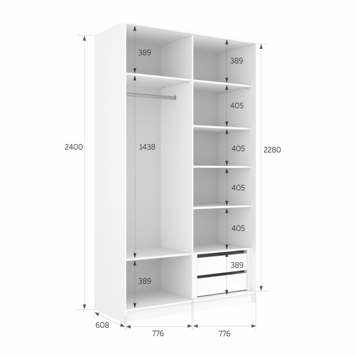 Шкафы-купе 2-х дверные, Шкаф-купе Эста Зеркало+Зеркало 160х66х240