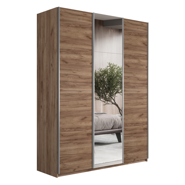 Шкафы-купе 3-х дверные, Шкаф-купе Широкий Прайм 3-х дверный Зеркала/ДСП/Доводчики 240х57х230