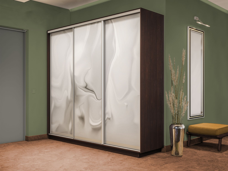 Шкафы-купе 3-х дверные, Шкаф-купе Экспресс 3-х дверный Фотопечать Шелк Стекла 180х60х240