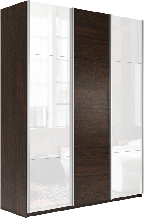 Шкафы-купе 3-х дверные, Шкаф-купе Прайм 3-х дверный Стекла белые/ДСП/Доводчики 210х57х230