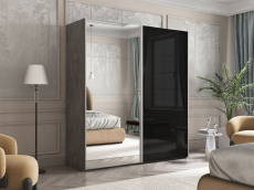 Шкафы-купе 2-х дверные, Шкаф Эста дуо Стекло черное/зеркало 2400 х 1600 х 660