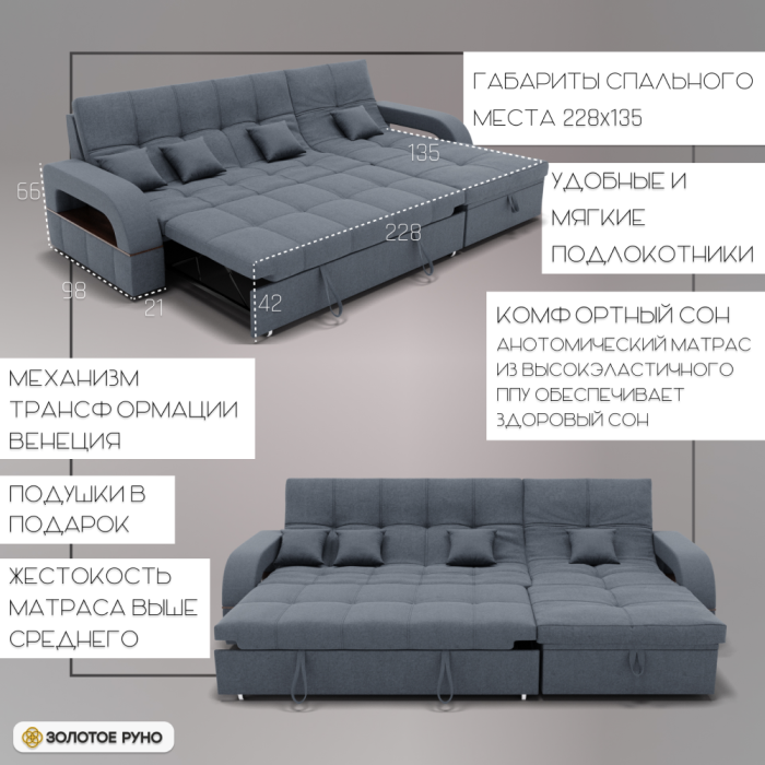 Диваны угловые в гостиную, Угловой диван Майами-2 ППУ, велюр