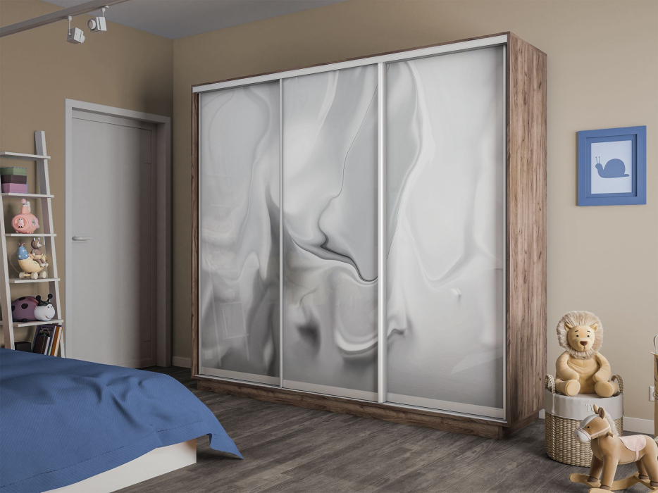 Шкафы-купе 3-х дверные, Шкаф-купе Экспресс 3-х дверный Фотопечать Шелк Стекла 240х60х220