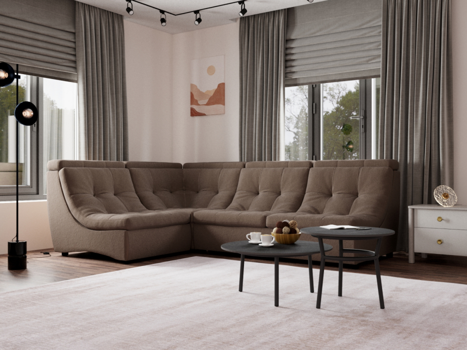 Диваны угловые в гостиную, Угловой Диван Монако-3 ППУ, велюр