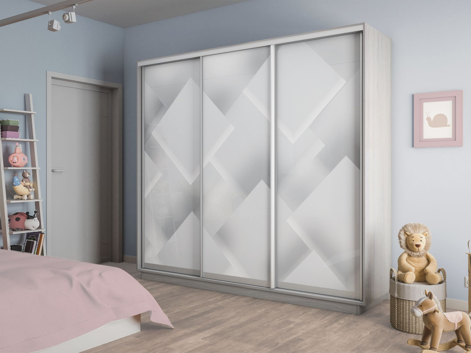 Шкафы-купе 3-х дверные, Шкаф-купе Экспресс 3-х дверный Фотопечать Квадрат Стекла 210х60х240