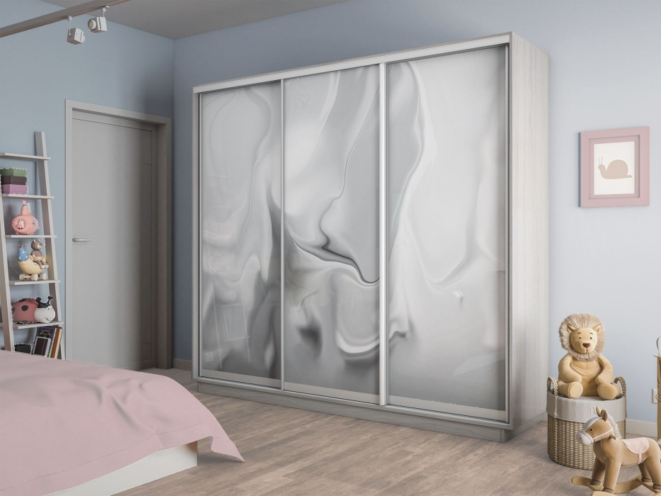 Шкафы-купе 3-х дверные, Шкаф-купе Экспресс 3-х дверный Фотопечать Шелк Стекла 180х45х240