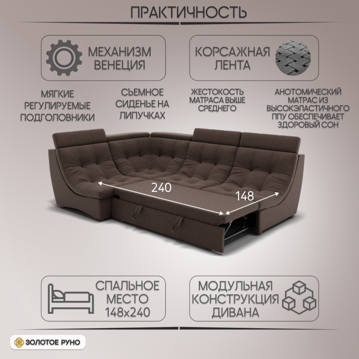 Диваны угловые в гостиную, Угловой Диван Монако-3 ППУ, велюр