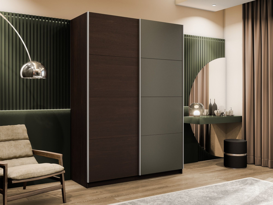 Шкафы-купе 2-х дверные, Шкаф-купе Прайм 2-х дверный ДСП/Стекло хаки/Доводчики 160х57х230