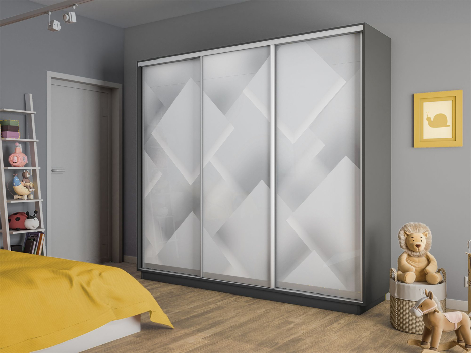 Шкафы-купе 3-х дверные, Шкаф-купе Экспресс 3-х дверный Фотопечать Квадрат Стекла 180х45х220